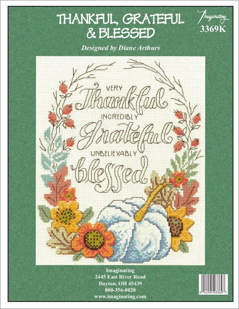 Imaginating Counted Cross Stitch Kit 8"X9"-Thankful, Grateful & Blessed (14 Count)