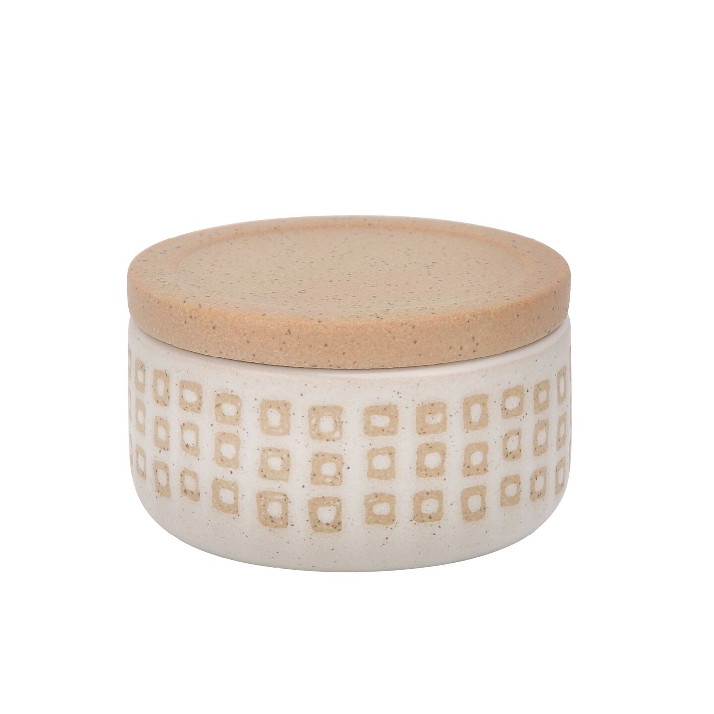 Kingston Living 5&#x22; Ivory and Beige Dotted Round Decorative Box with Lid
