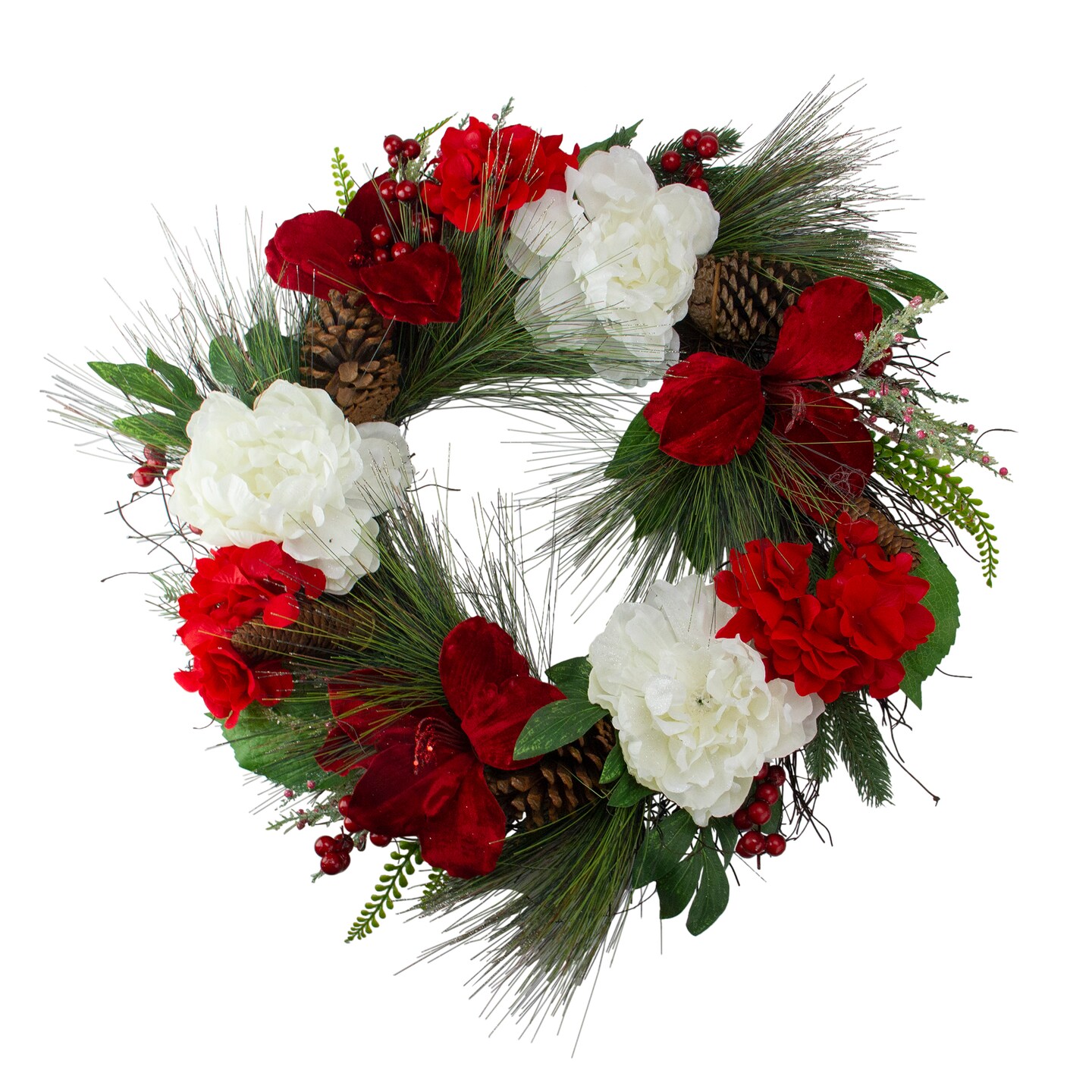 Northlight Peony and Amaryllis Artificial Floral Twig Wreath - Red - 24"