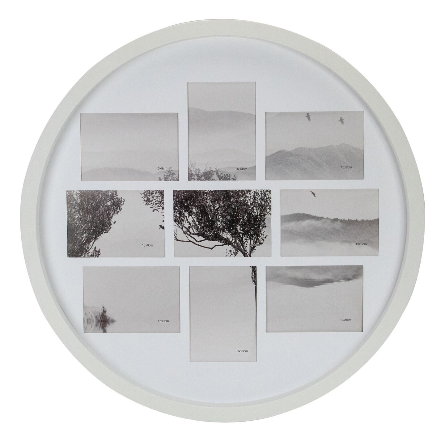 Northlight Round Wall Collage with 9-Picture Slots - for 3.5" X 5" Photos - 20.75"- White