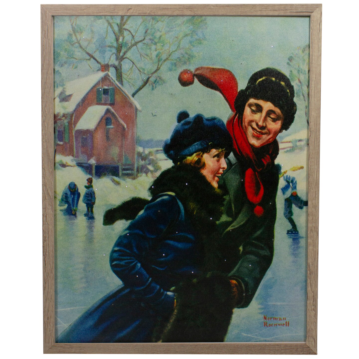 Northlight 19&#x22; Fiber Optic Norman Rockwell &#x27;Couple Ice Skating&#x27; Christmas Wall Art