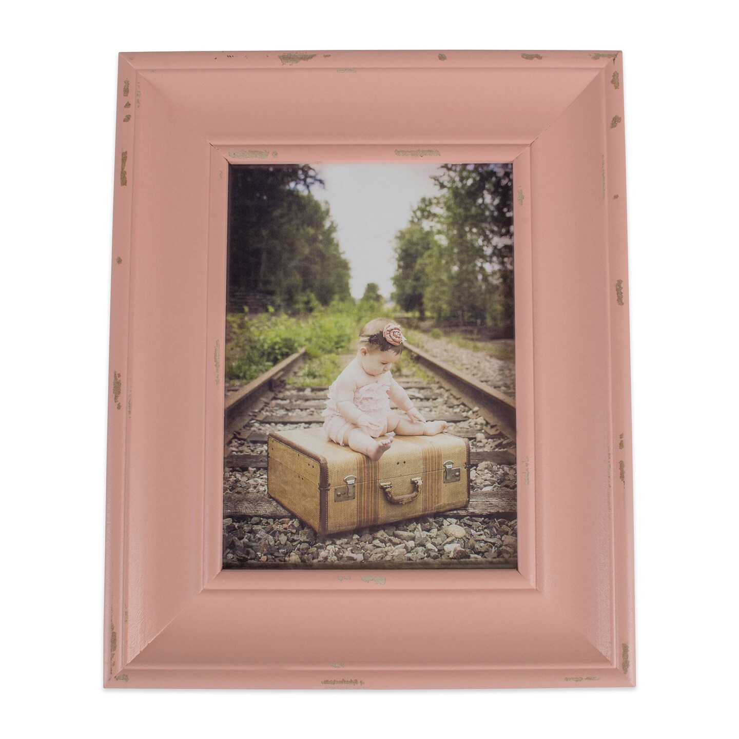 Contemporary Home Living 13&#x22; Vibrant Unique Distressed Blush Farmhouse Rectangular Picture Frame