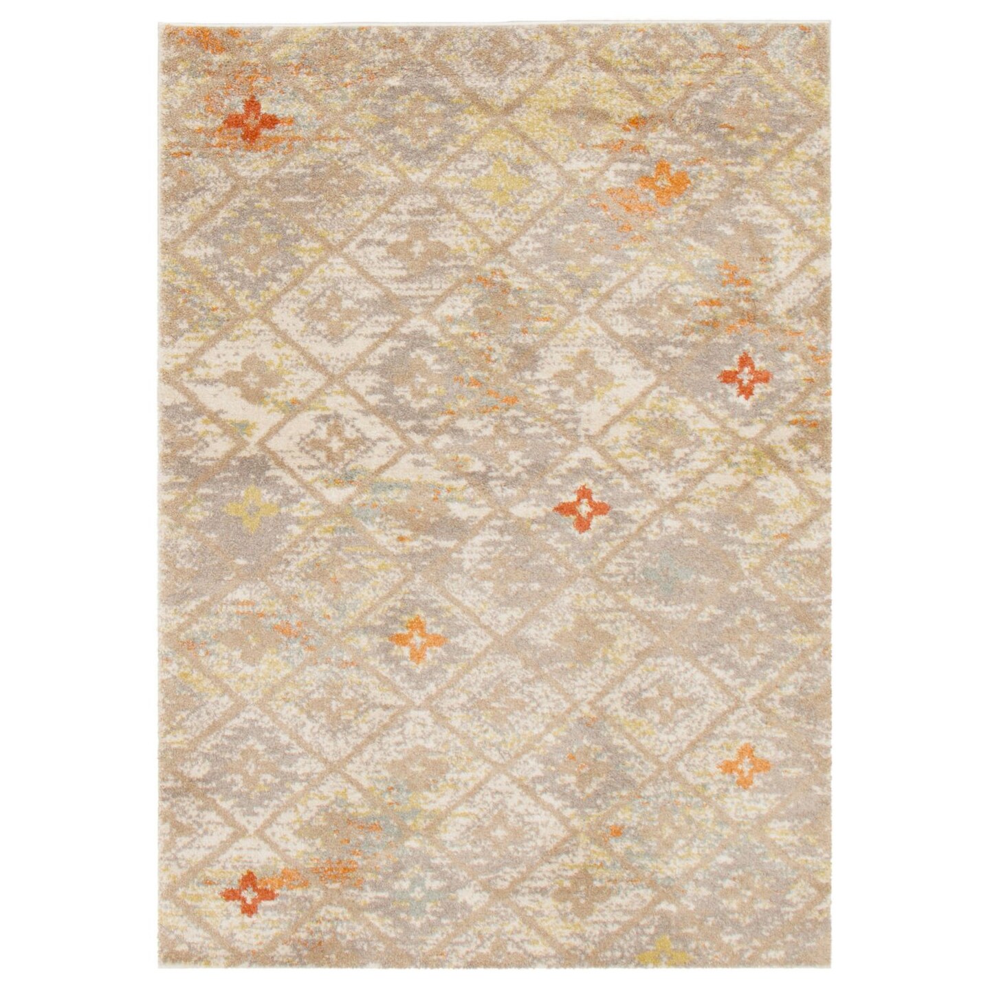 Chaudhary Living 5.25&#x27; x 7.25&#x27; Geometric Rectangular Area Throw Rug - Beige and Orange