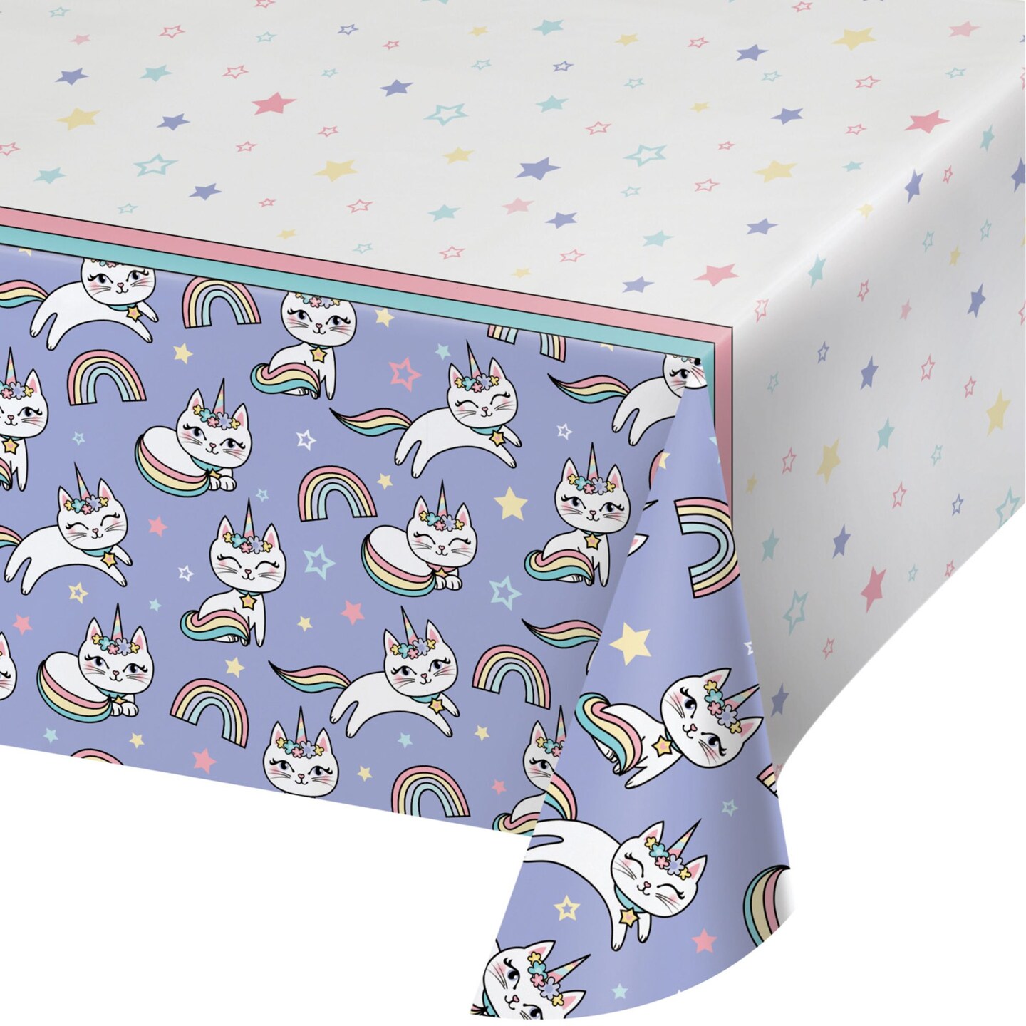 Party Central Pack of 6 White and Purple Disposable Sassy Caticorn Table Cloth 102&#x22;