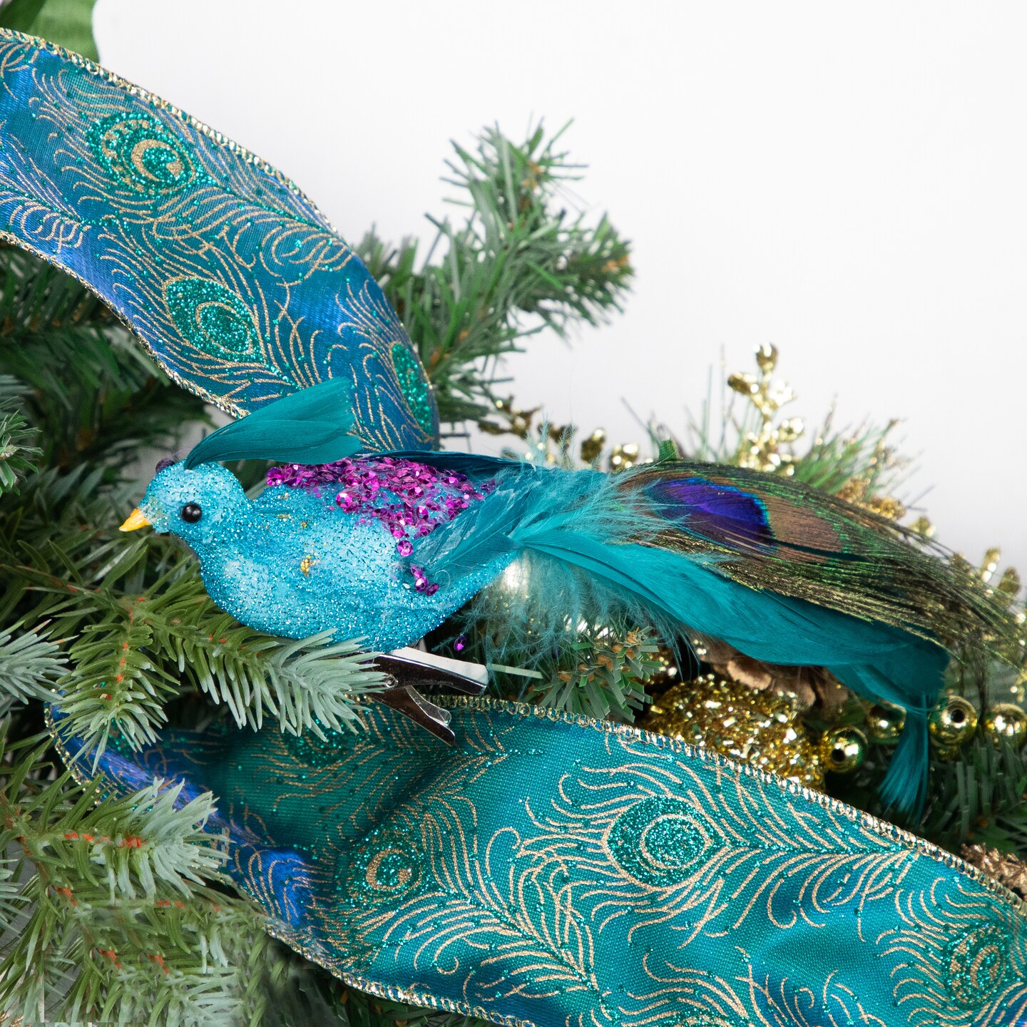Northlight 8&#x22; Blue, Green and Purple Sequins Peacock Bird Clip-On Christmas Ornament