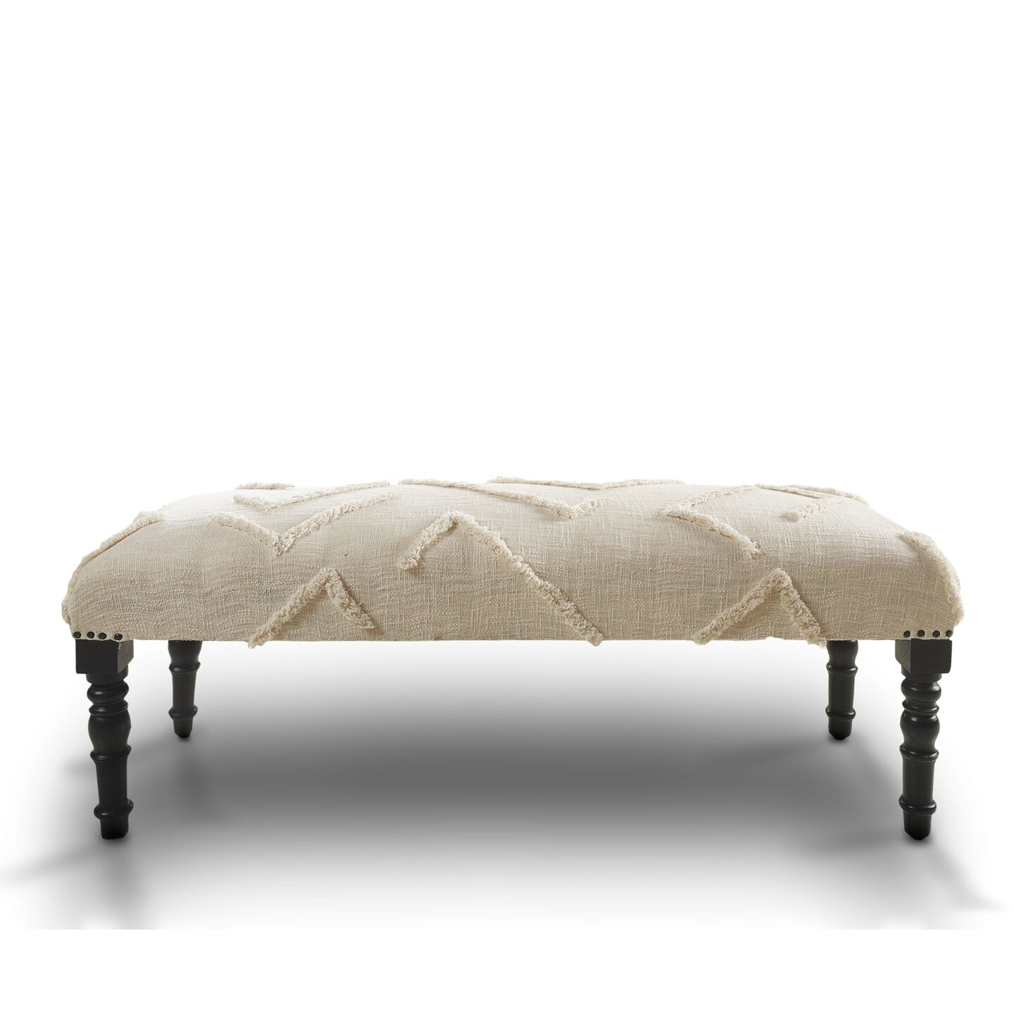 Laddha Home Designs 47&#x22; Cream Over Tufted Rectangular Bench with Wooden Legs