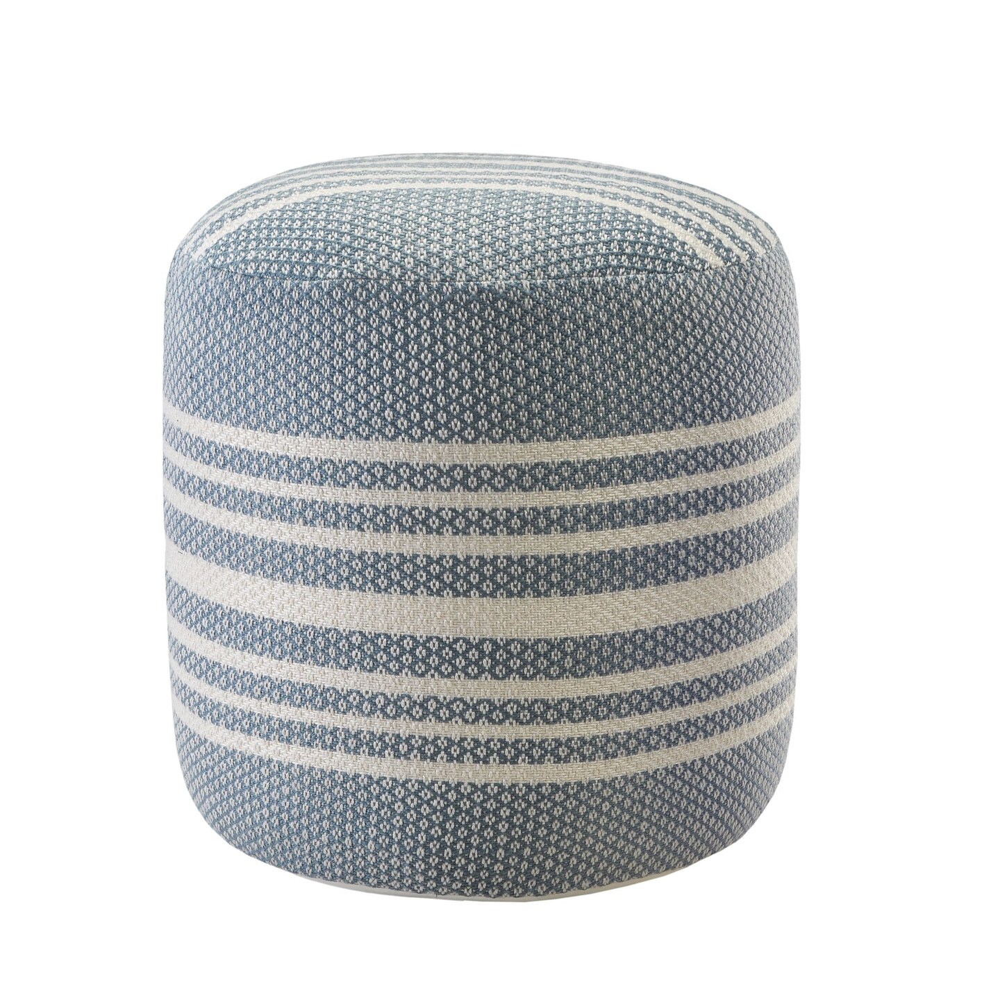 Laddha Home Designs 20" Blue and White Striped Round Pouf Ottoman
