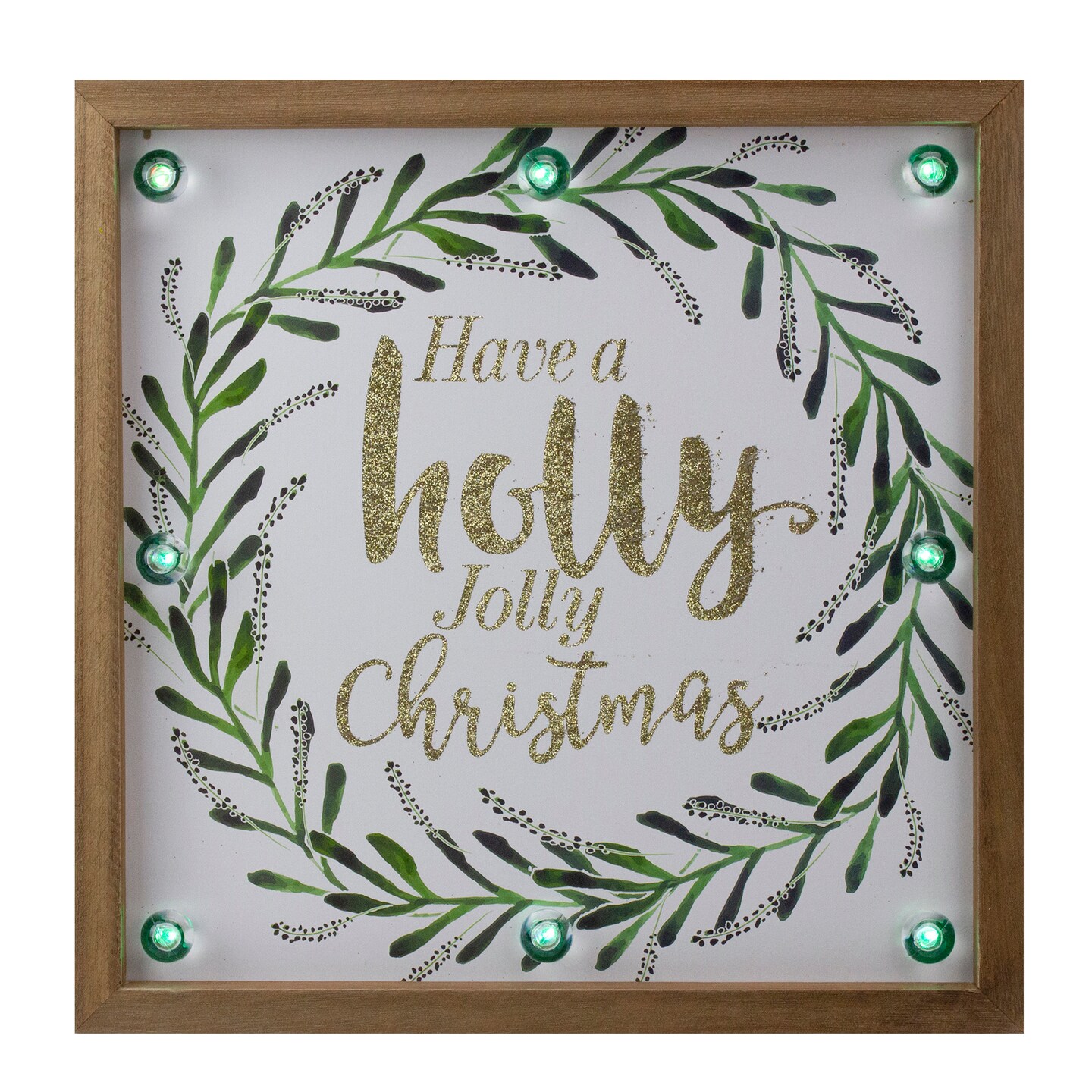 Northlight Lighted Wooden Frame Wreath &#x22;Have a Holly Jolly Christmas&#x22; Plaque - 11.75&#x22;