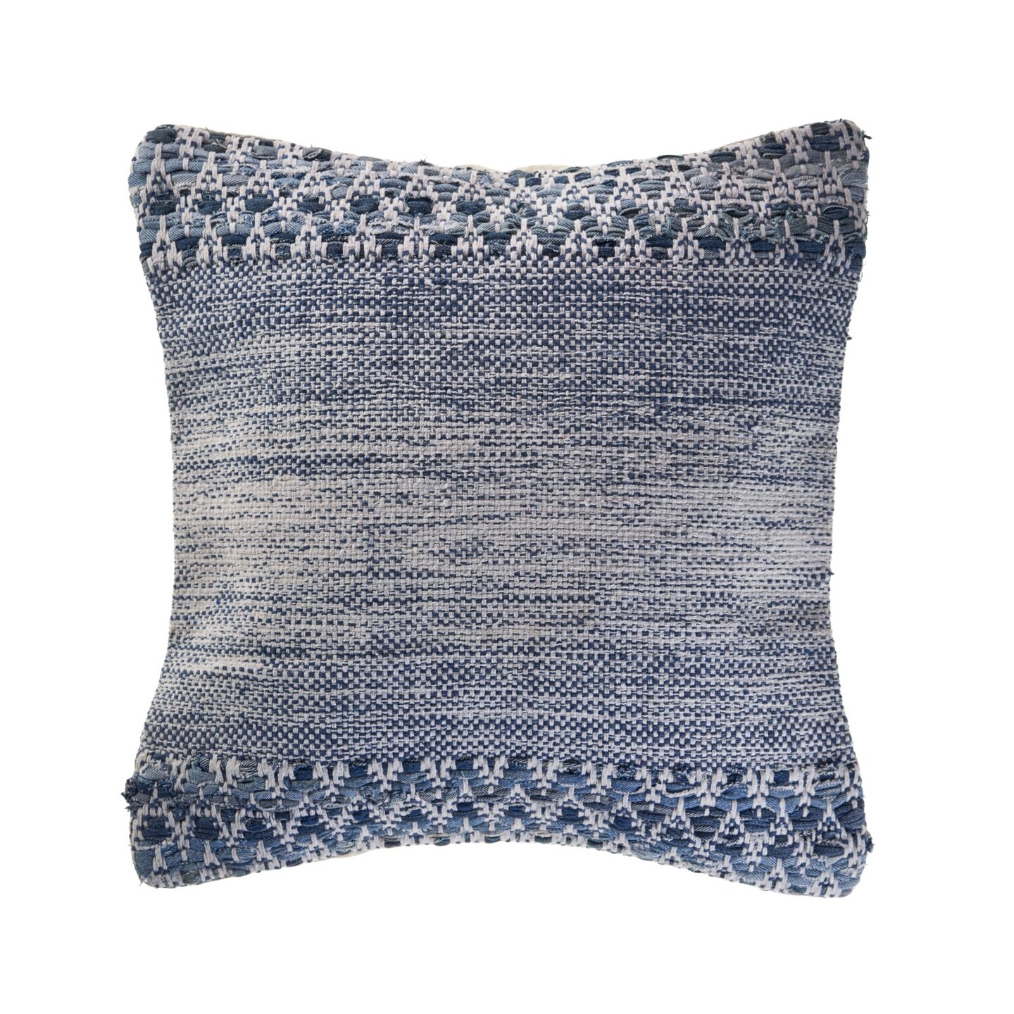 Laddha Home Designs 20&#x22; Blue and Ivory Textured Square Throw Pillow