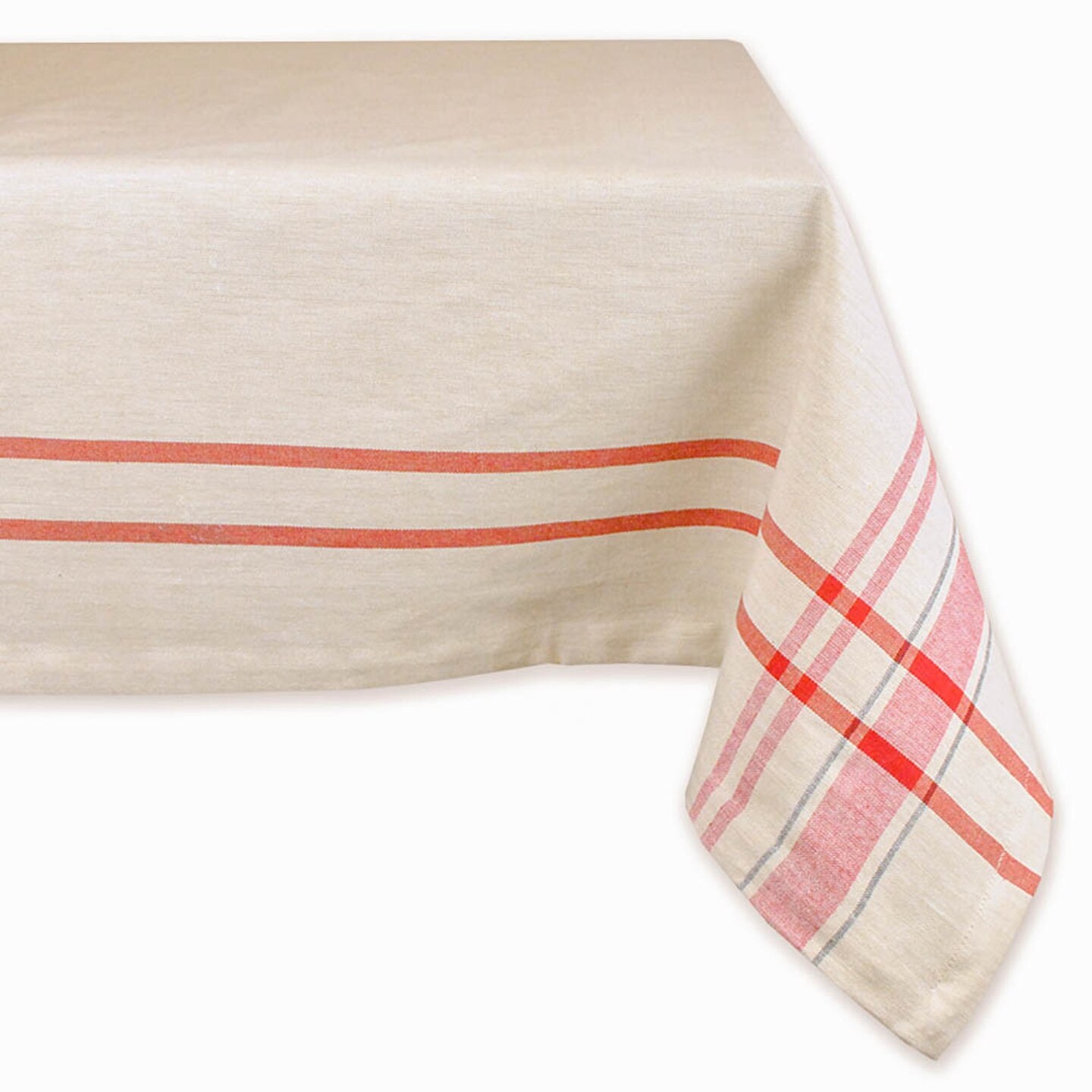 Contemporary Home Living 120&#x27; White and Red French Striped Rectangular Table Cloth