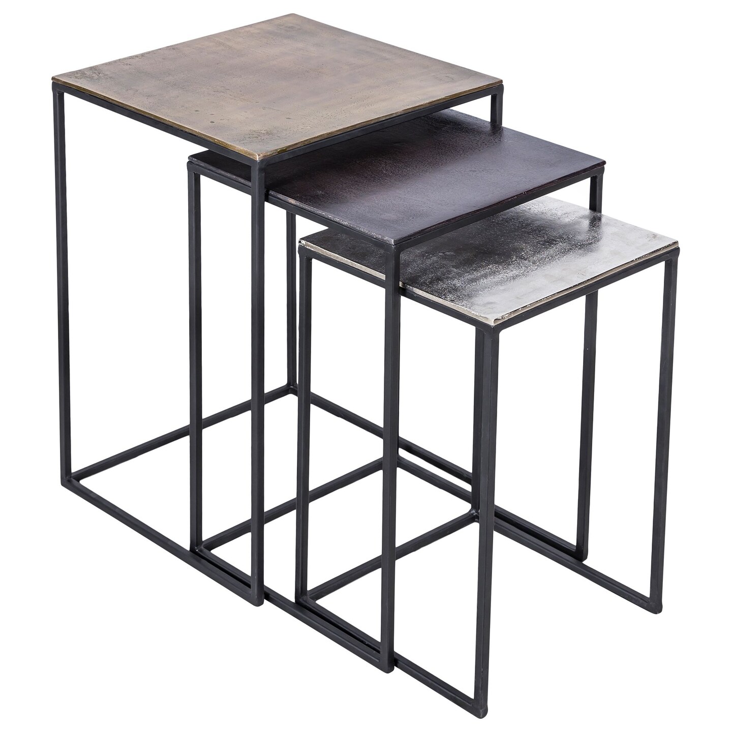 Signature Home Collection Set of 3 Antique Brass and Black Nested table 24&#x22;