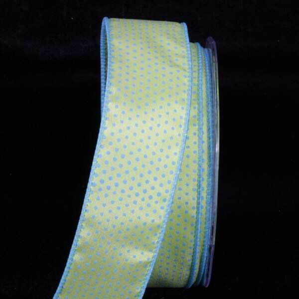 The Ribbon People Green and Blue Polka Dots Felicity Wired Craft Ribbon 1.5" x 54 Yards