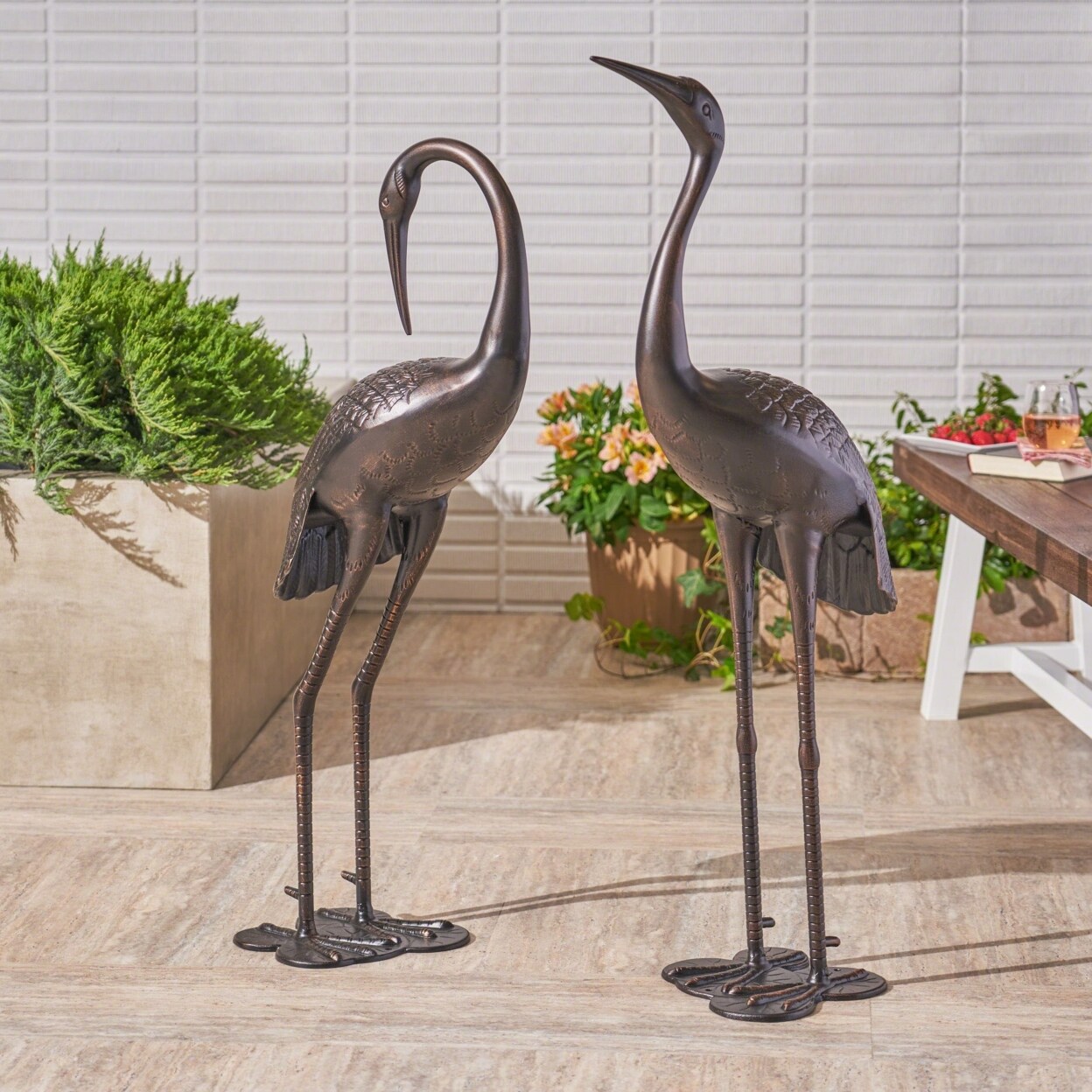 GDFStudio Mark Outdoor 43 and 39 Inch Aluminum Cranes (Set of 2) Dark Bronze