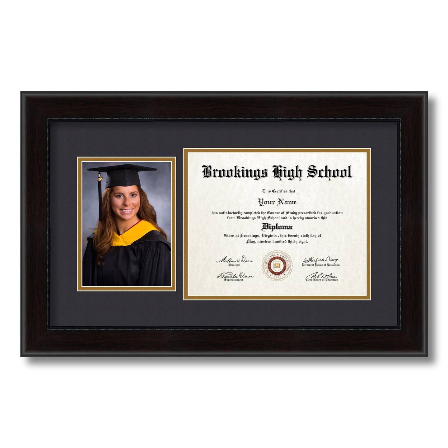 ArtToFrames 8x10 inch Diploma Frame with 6&#x22; x 8&#x22; Inch Image Opening - Framed with Black and Gold Mats, Comes with Regular Acrylic and Sawtooth Hanger for Wall Hanging (DT-8x10)