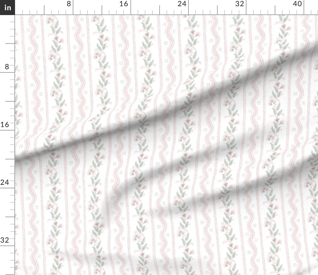 Petal Signature Cotton by the Yard or Fat Quarter Floral Kitsch Botanical Retro Vintage Directional Pink Wildflower Stripes Green Granny Chic Custom Printed Fabric by Spoonflower