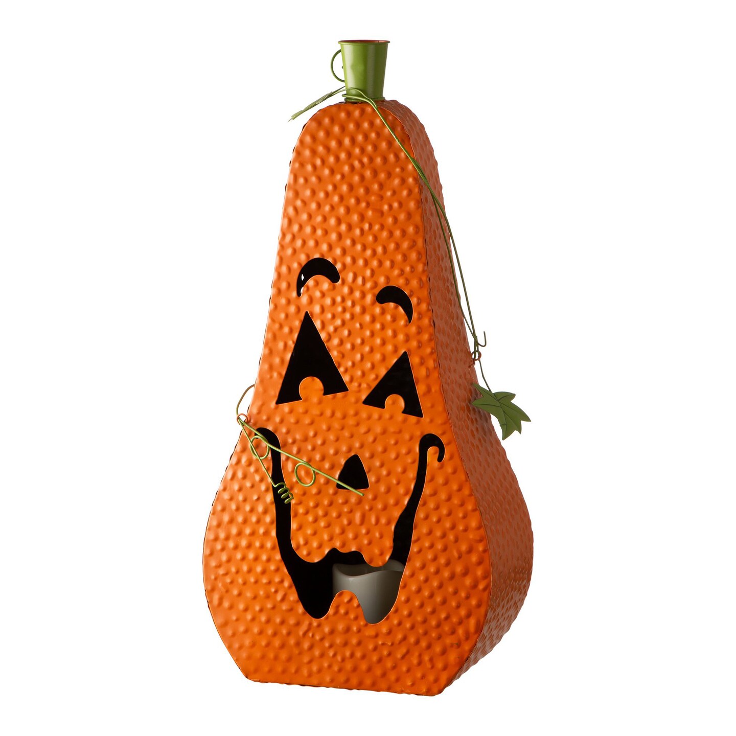 Glitzhome 23.5&#x22; Orange and Black Halloween Metal Jack O Lantern with LED Pillar Decor