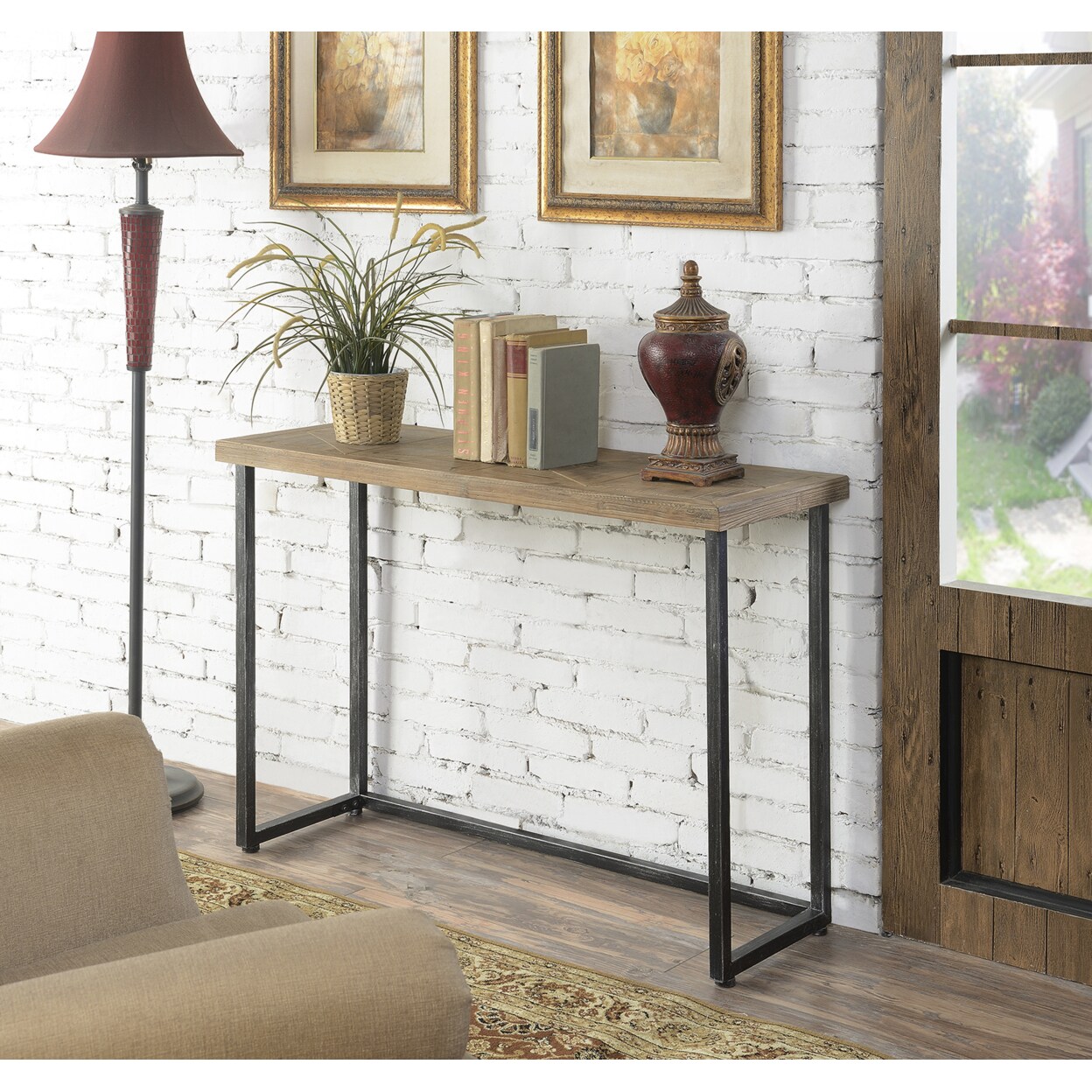 Convenience Concepts Laredo Parquet Console Table, Natural and Black