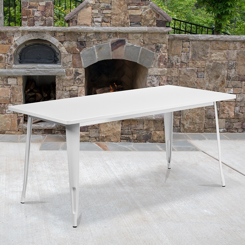 Flash Furniture Commercial Grade 31.5&#x22; x 63&#x22; Rectangular White Metal Indoor-Outdoor Tab-CT005-WH-GG