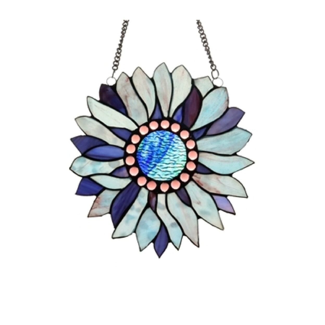 CHLOE Lighting   SUNDANCE Tiffany-style Floral Stained Glass Window Panel 11&#x22; Height, Blue