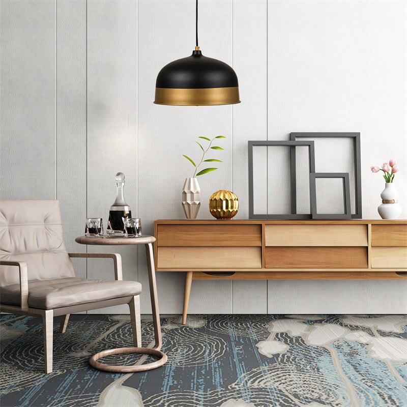 Exbrite Modern Chandelier Adjustable Height Black Gold Industrial Pendant Light