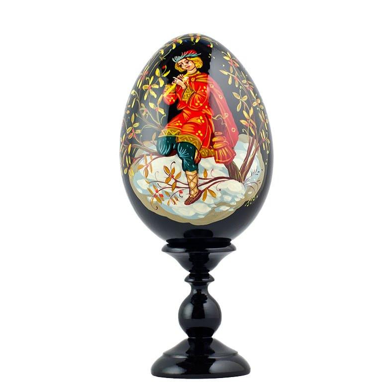 Flute Boy Hand Painted Collectible Wooden Easter Egg 6.25 Inches