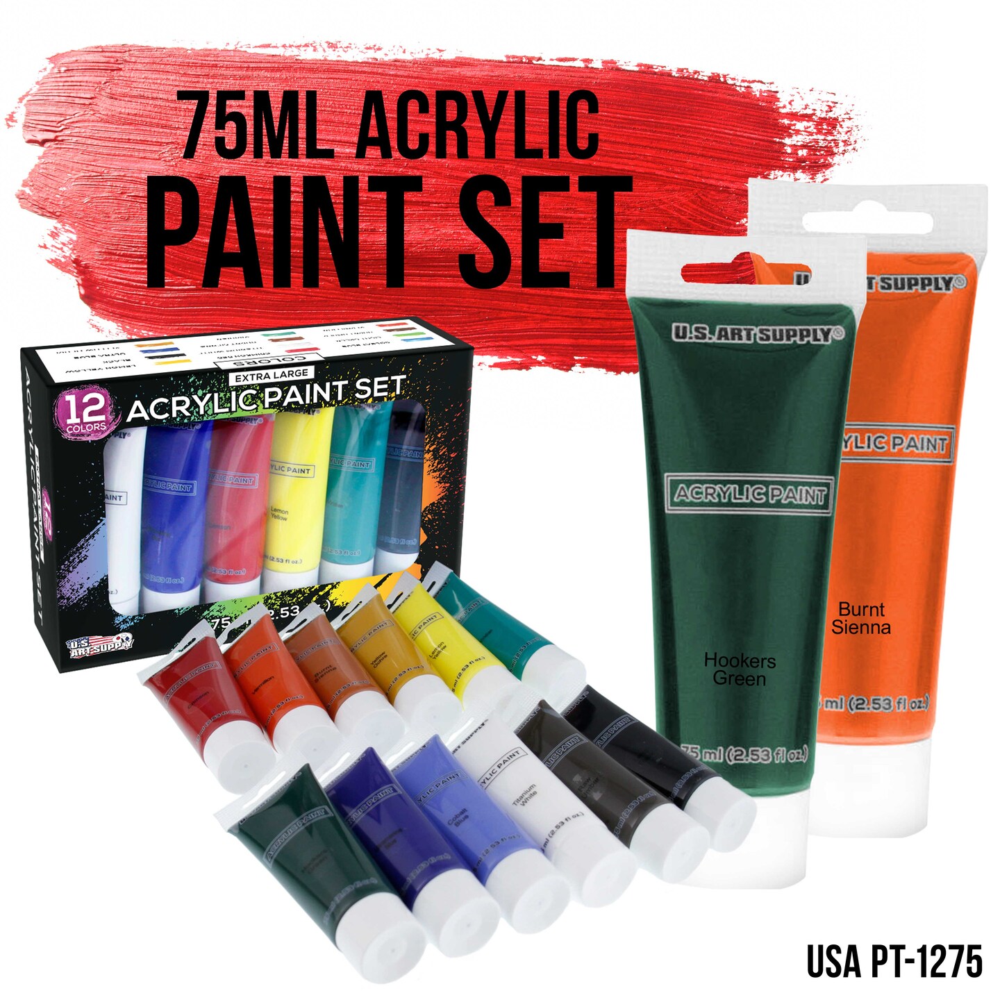 Paint and Wine Art Party Painting Kit - 6 Easels, 12 Paint Tube Set, 12 Canvas Panels, 6 Brush Sets &#x26; 6 Aprons