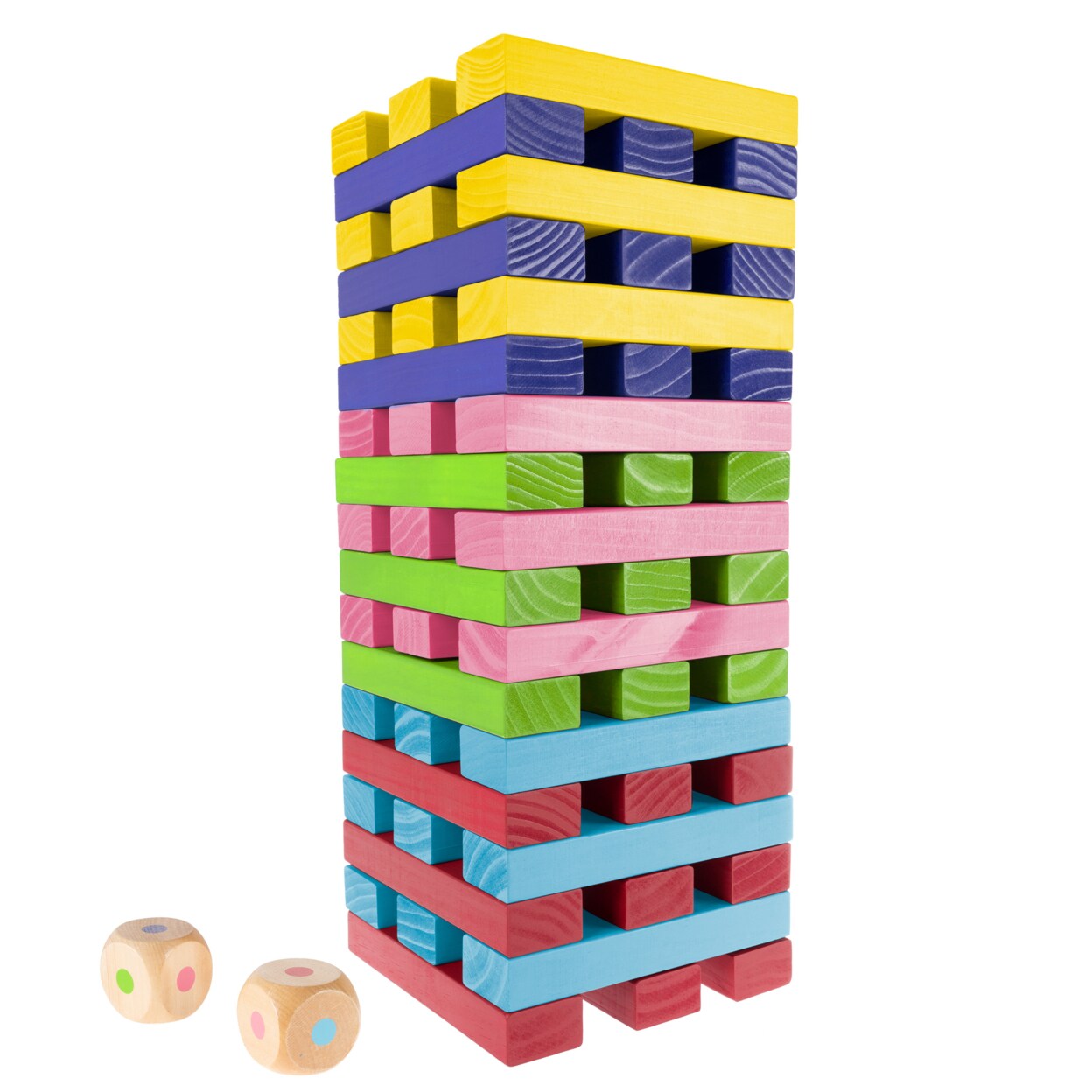 Hey! Play! Colorful Nontraditional Giant Wooden Blocks Tower Stacking Game with Dice Outdoor Yard Game