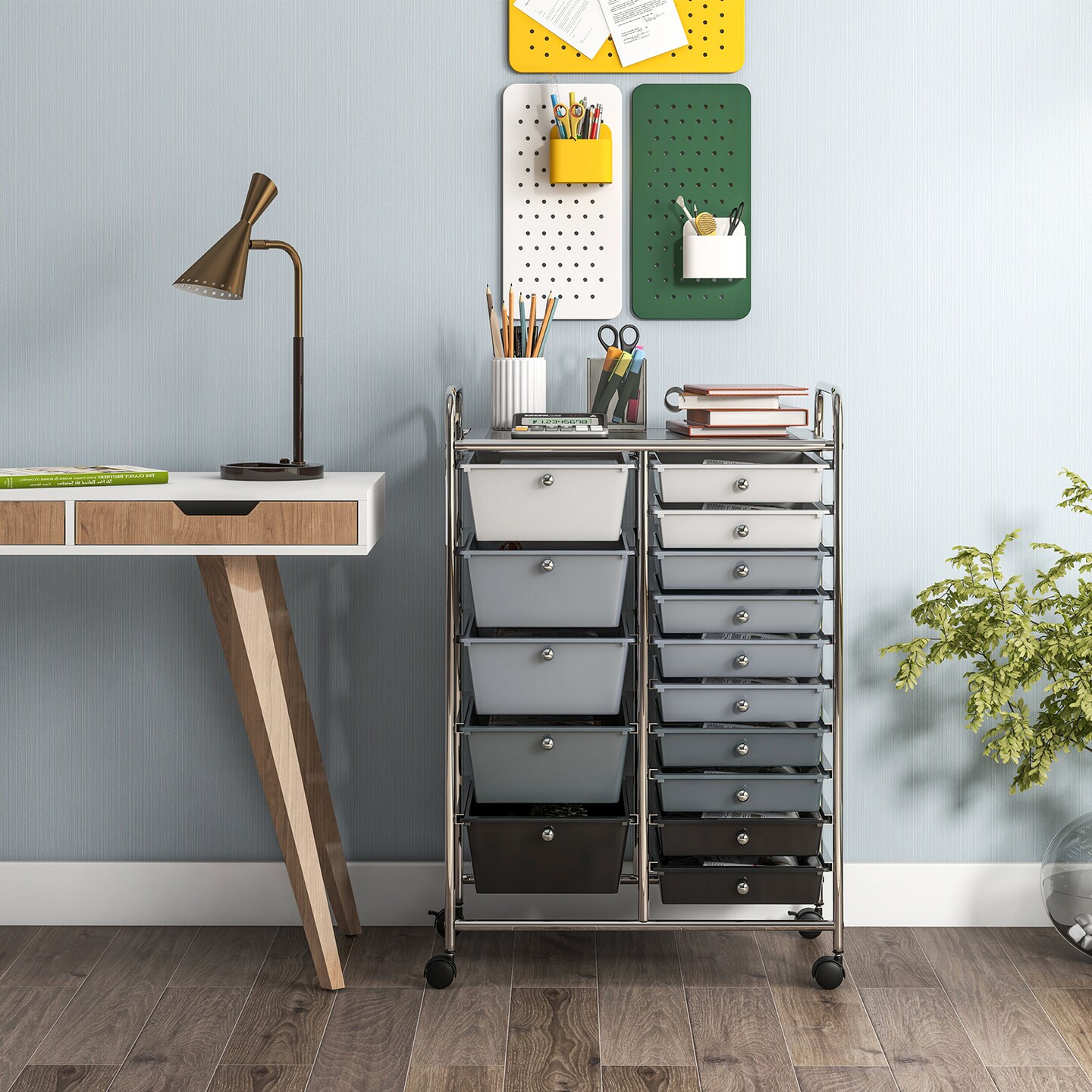 Rolling Storage Cart 15 Drawer Organizer With Wheels Craft Office Supply Organizer Steel Frame Multicolor Drawers