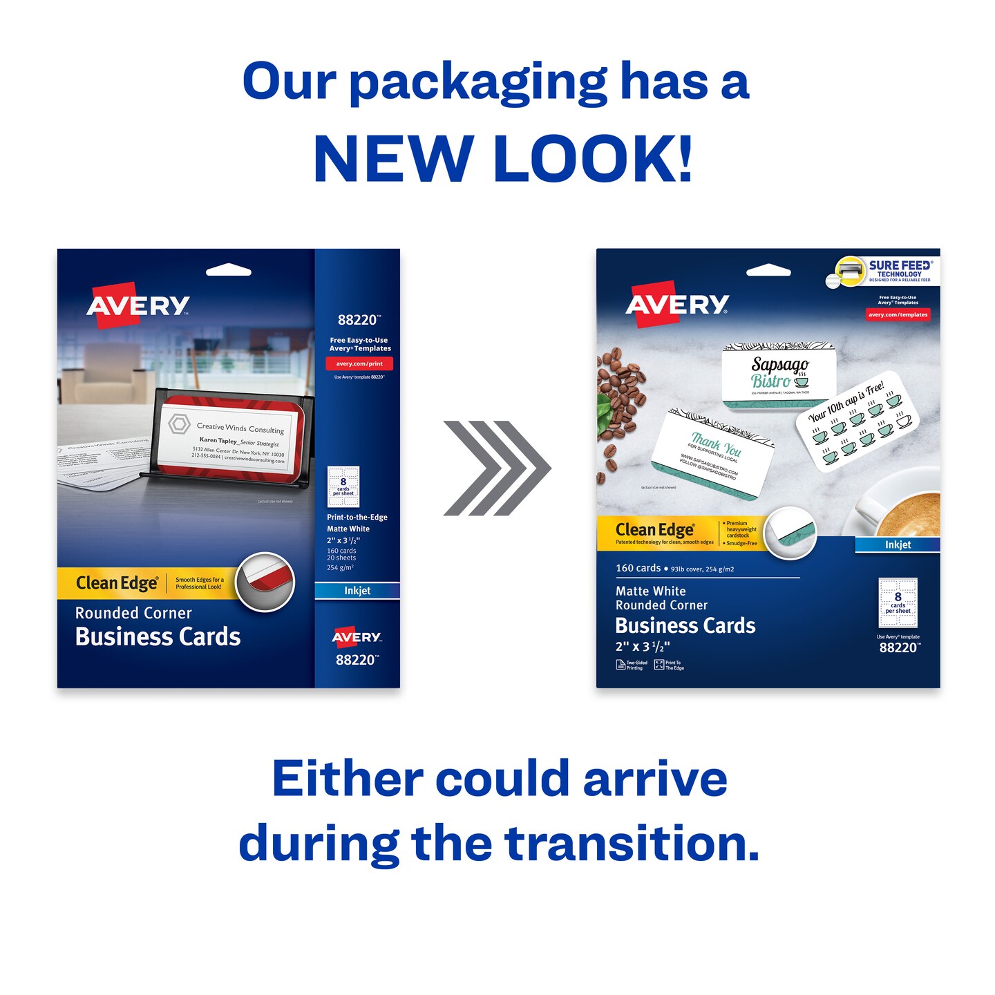 Avery Clean Edge Printable Business Cards with Sure Feed Technology, Rounded Corners, 2&#x22; x 3.5&#x22;, White, 160 Blank Cards for Inkjet Printers (88220)