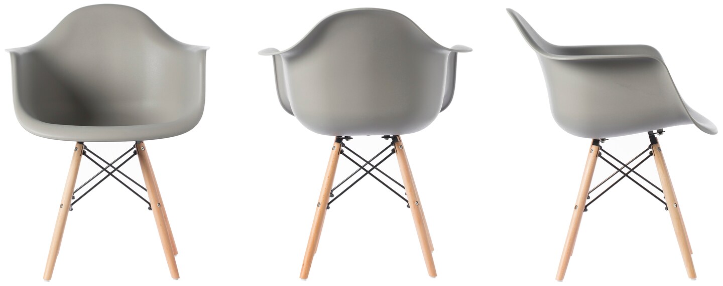 Mid-Century Modern Style Plastic DAW Shell Dining Arm Chair with Wooden Dowel Eiffel Legs