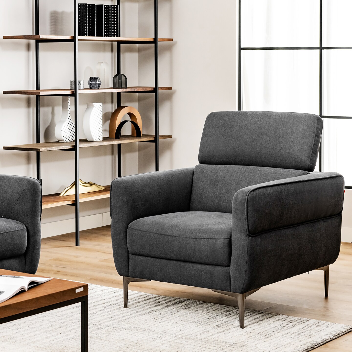 Costway Modern Upholstered Accent Chair Single Sofa Armchair w/ Adjustable Headrest Grey\White