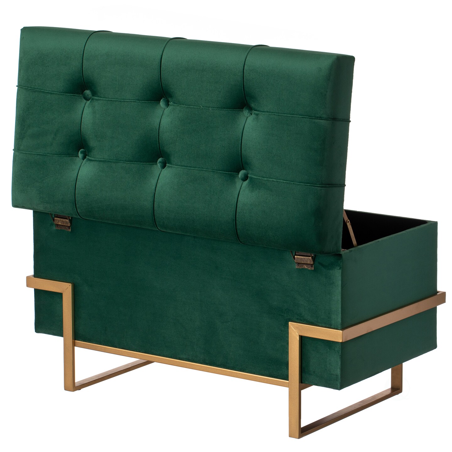 Rectangle Velvet Storage Ottoman Stool Box with Abstract Golden Legs | Decorative Sitting Bench for Living Room Home Decor with Unique Base Support