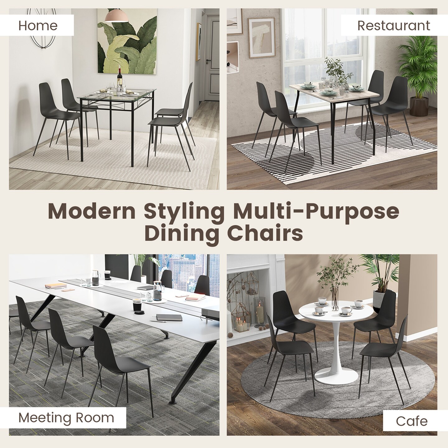 Costway Armless Dining Chair Set of 4 Home Heavy-duty Metal Leg Leisure Chair Black/White