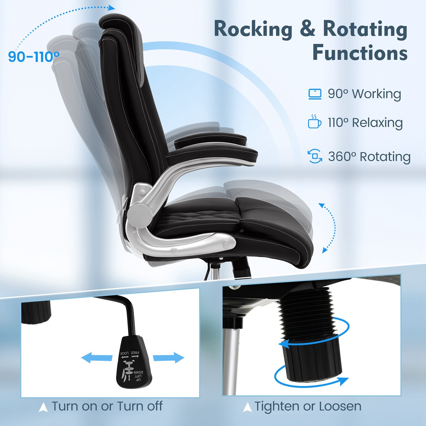 Costway PU Leather Office Chair Height Adjustable Executive Chair with Adjustable Headrest Brown/Black