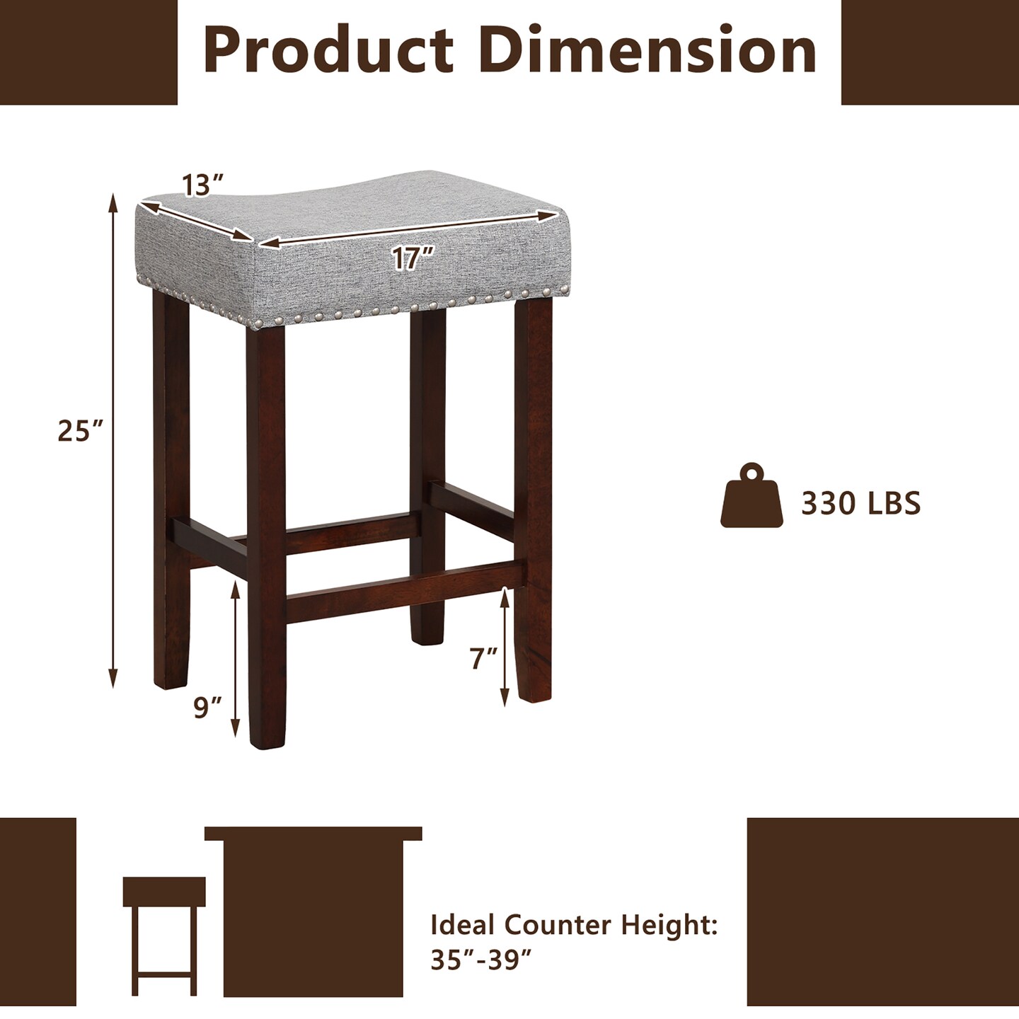 Costway Set of 2 Counter Height Bar Stools Saddle Kitchen Chairs with Wooden Legs
