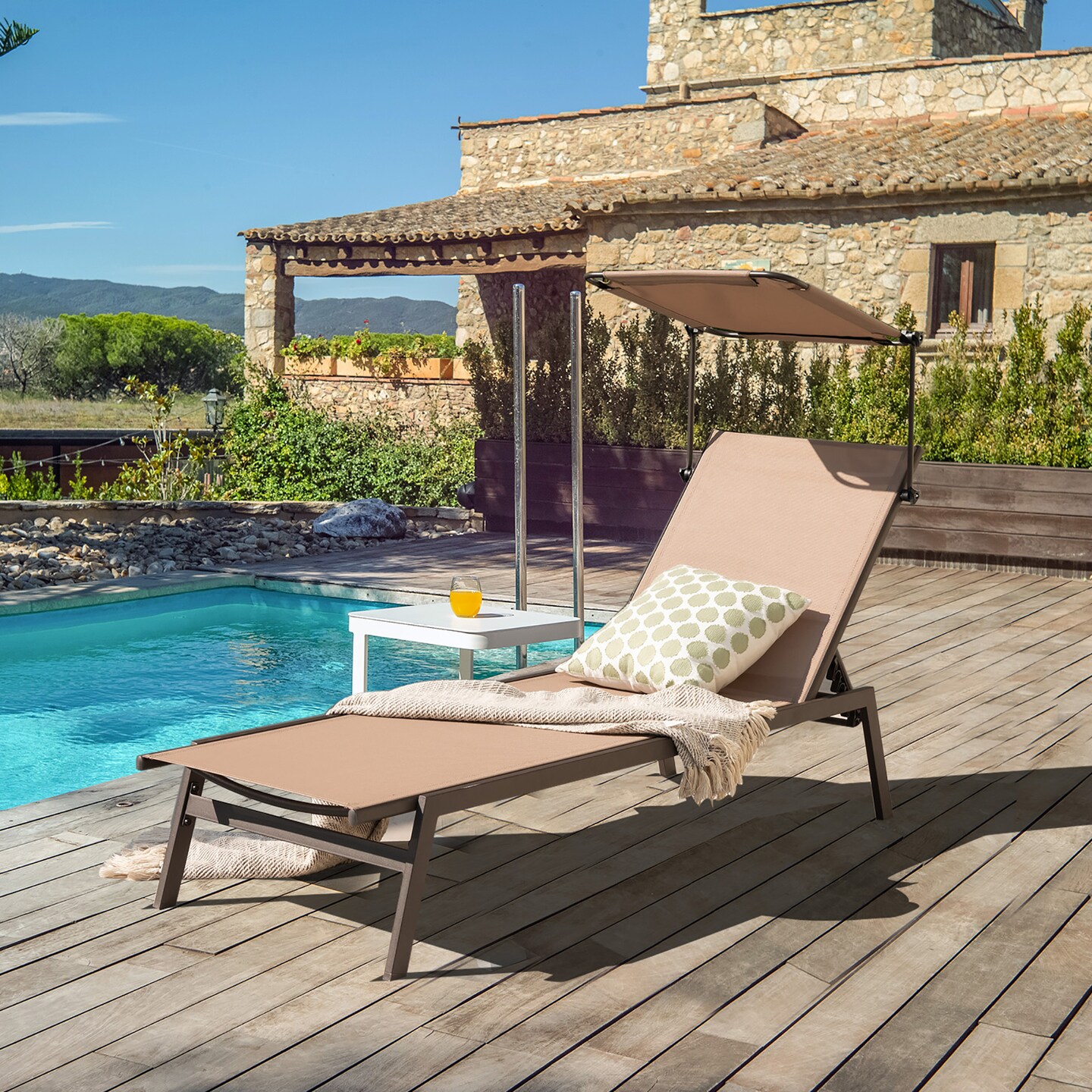 Costway Outdoor Chaise Lounge Chair with Sunshade 6-Level Adjustable Recliner Backyard