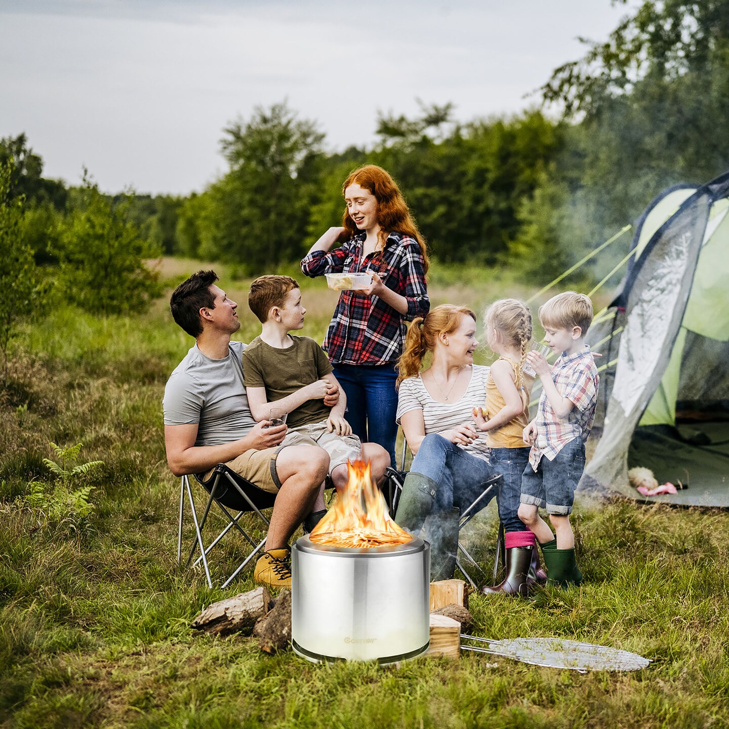 Costway 18.5&#x27;&#x27; Smokeless Fire Pit 304 Stainless Steel Stove Bonfire with Waterproof Cover