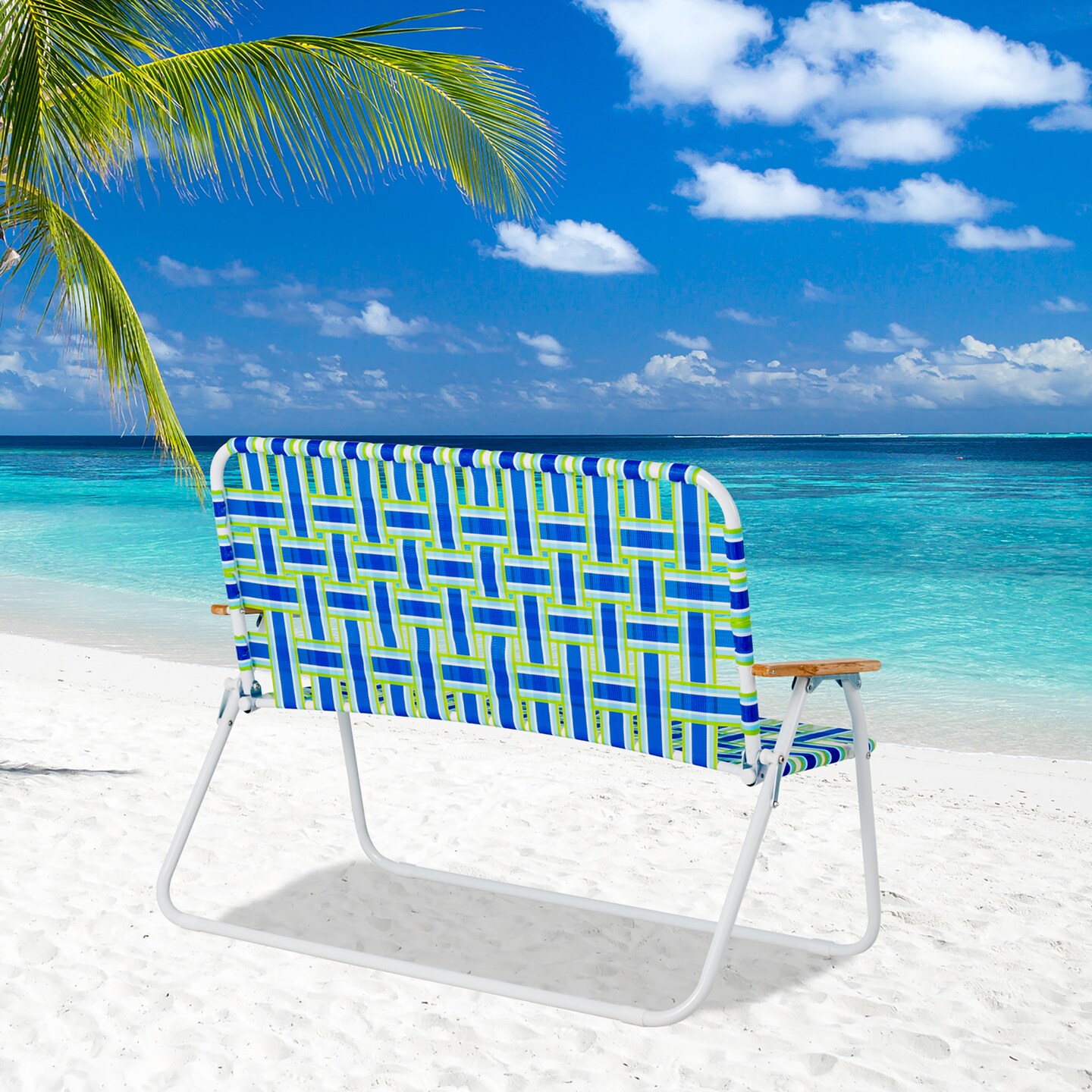 Costway 2-Person Folding Chair with  Armrest 661 LBS Load Capacity for Camping Beach