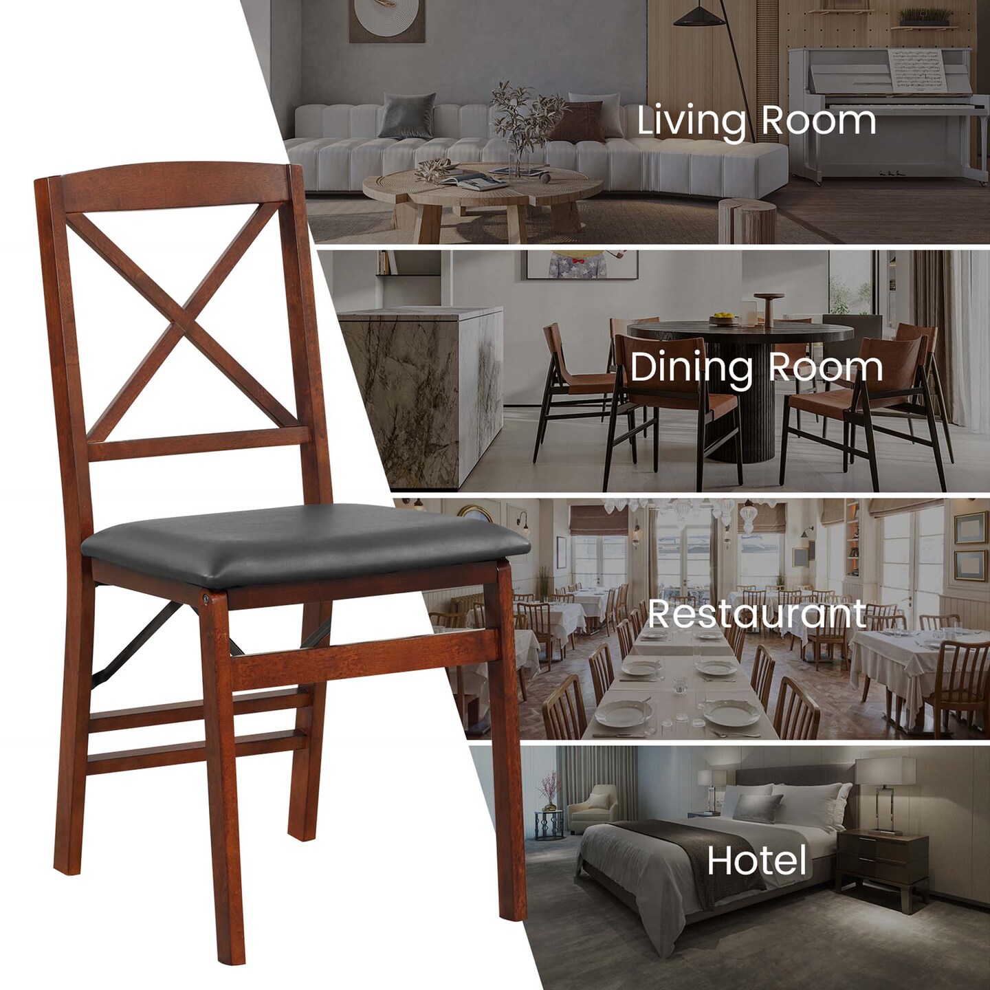 Costway 2 Pack Folding Dining Chairs Foldable Chairs with PVC Padded Seat &#x26; High Backrest
