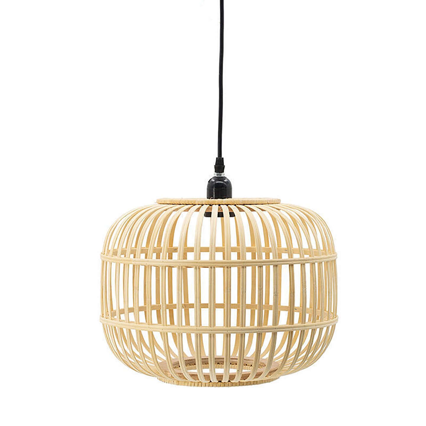 Mid-Century Modern Style Drum Shaped Bamboo Wooden Pendant Lamp