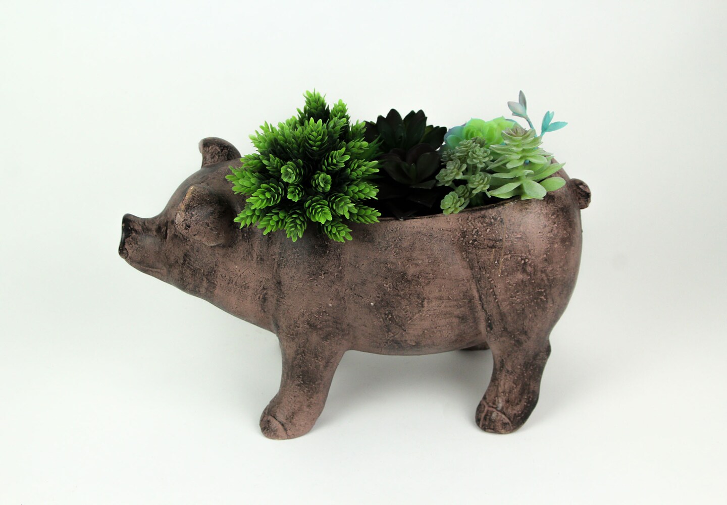17 Inch Long Rustic Finish Smiling Pig Planter