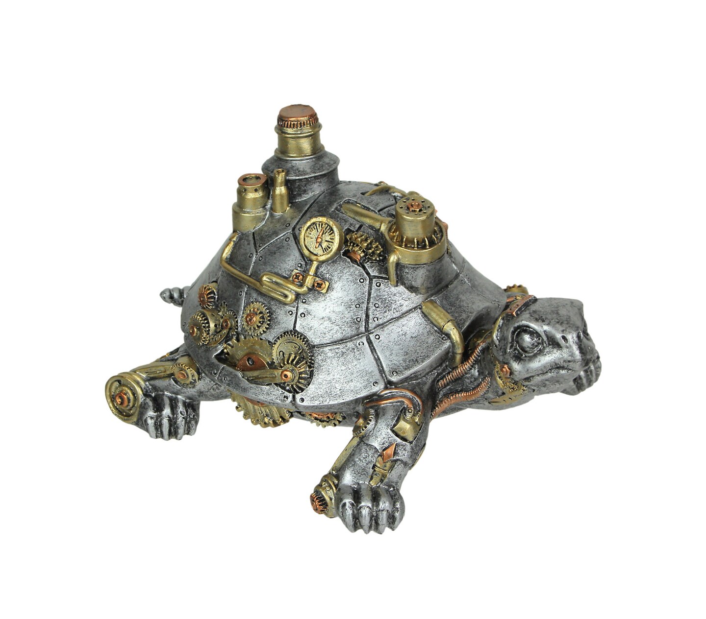Metallic Silver Copper and Gold Gothic Steampunk Turtle Statue