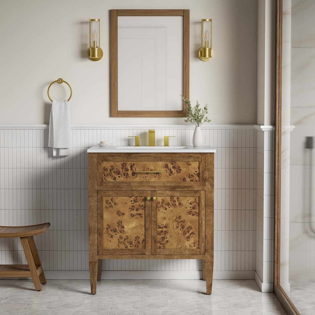 Modway Elysian 30&#x22; Wood Bathroom Vanity in White Brown