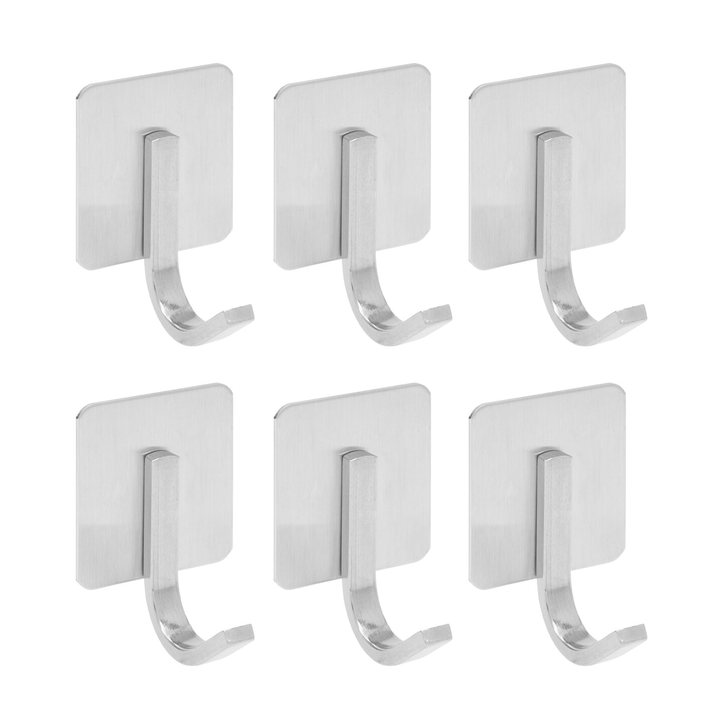 6 Pack Stainless Steel J Shape Adhesive Hanging Wall Hooks, Heavy Duty, 2.4  In 