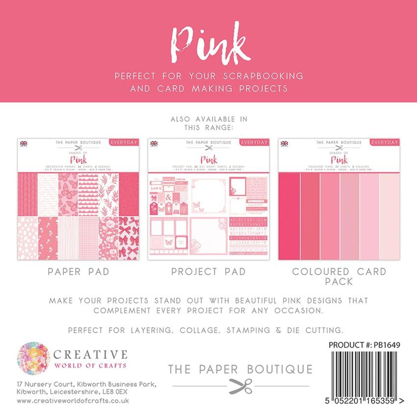 The Paper Boutique  Everyday - Shades Of - Pink 8 in x 8 in Project Pad