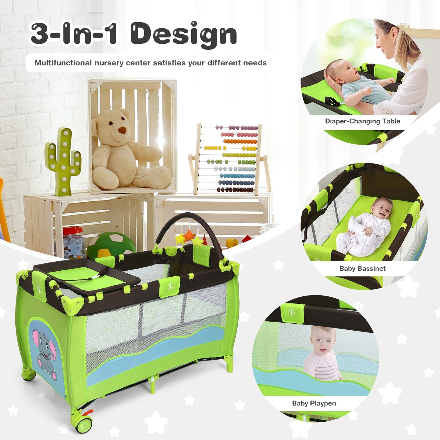 Portable Baby Crib Playpen Playard Pack Travel Infant Bassinet Bed