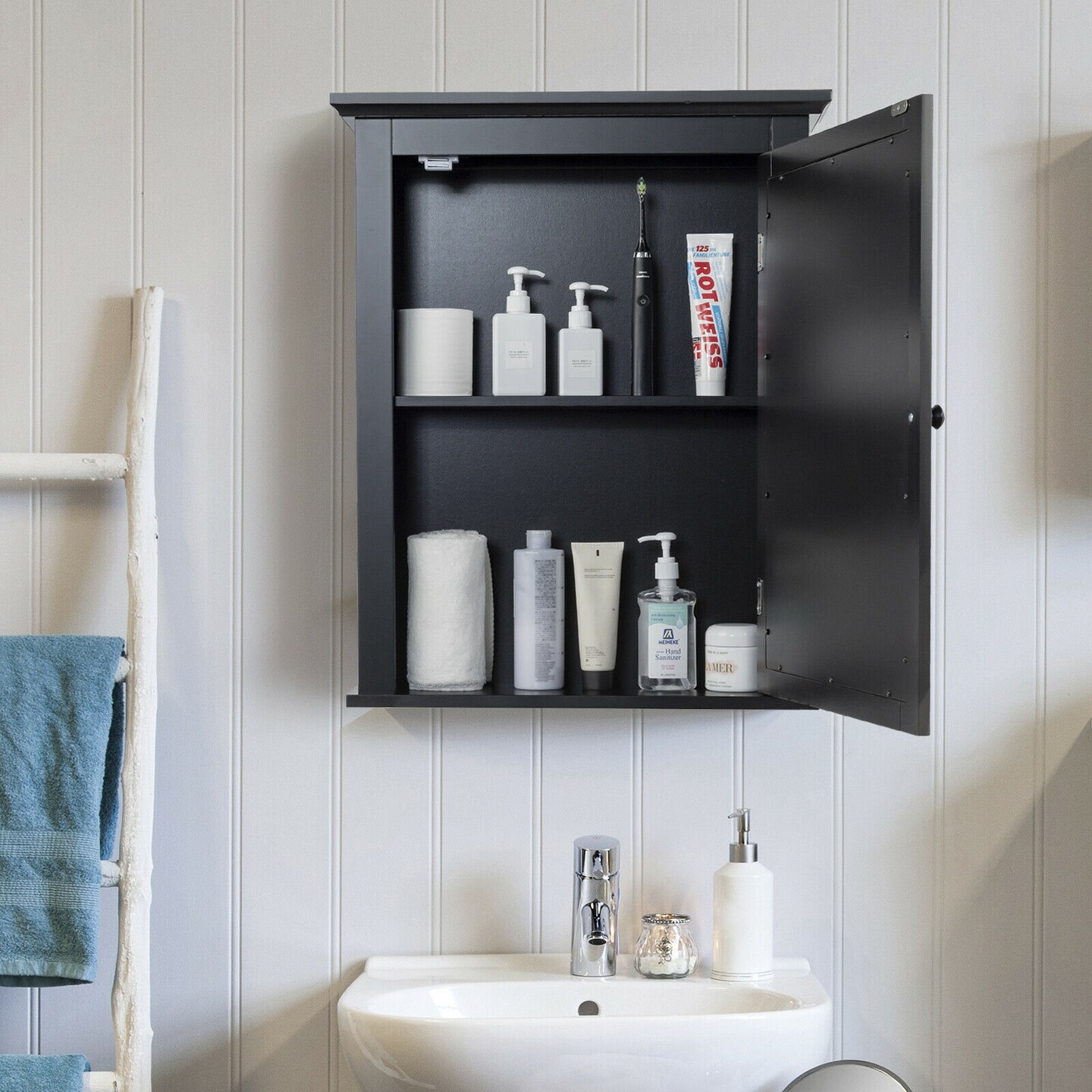 Wall Mount Bathroom Cabinet with Mirror Single Door Adjustable Shelf and Retro Handle