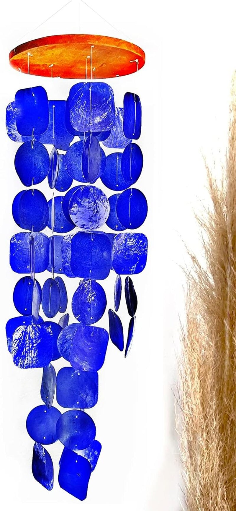 Wind Chimes for outside 27 Inch Unique Capiz Shells Sea Glass Aqua Blue Windchime for Outdoors Garden Decor Patio Lawn Yard Ranch Cottage Farmhouse Countryside Beach House