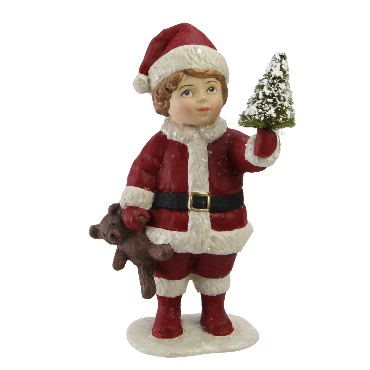CC Home Furnishings 5&#x22; Santa&#x22;s Little Helper Child with Mini Tree Christmas Figurine Decoration