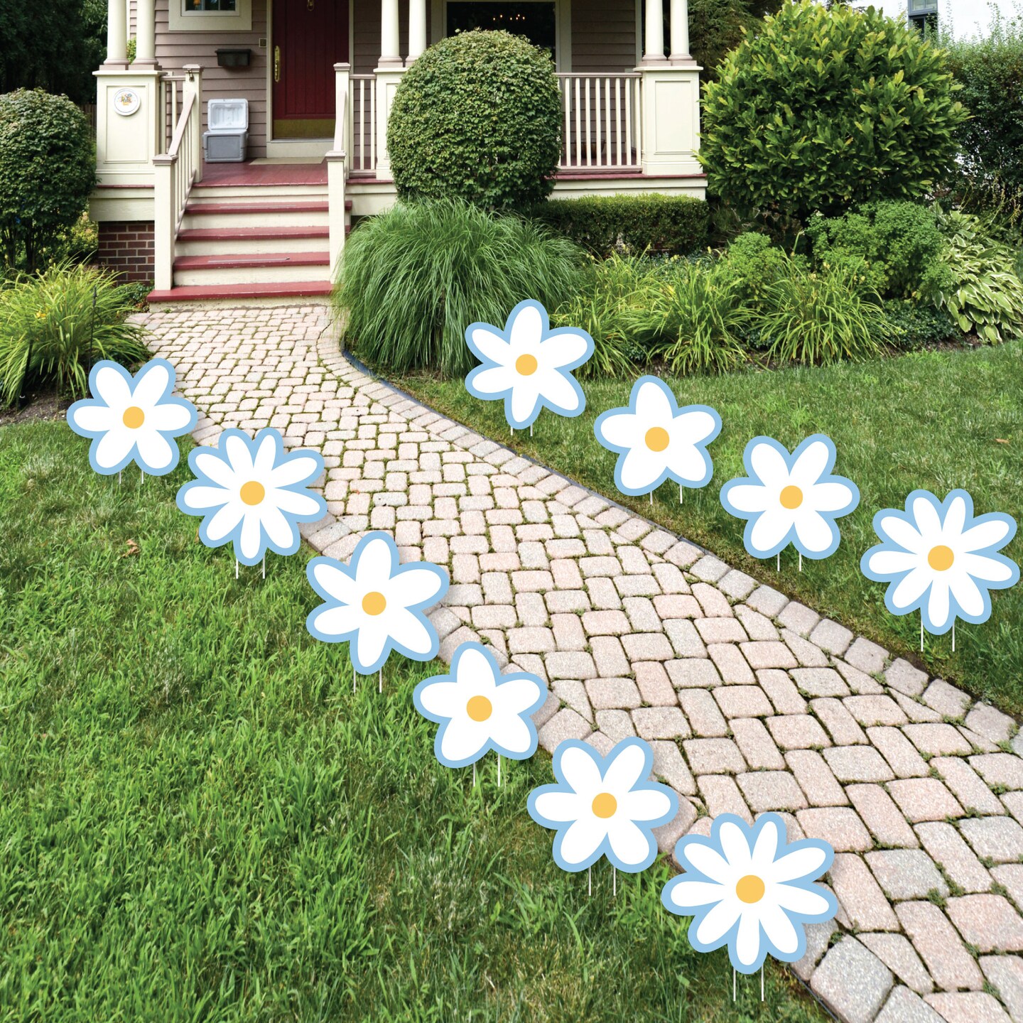 Big Dot of Happiness Blue Daisy Flowers - Lawn Decorations - Outdoor Floral Party Yard Decorations - 10 Piece